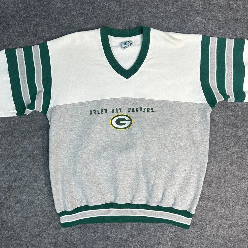 Vintage Dynasty Legends Green‎ Bay Packers V Neck Sweatshirt USA Made Mens Large